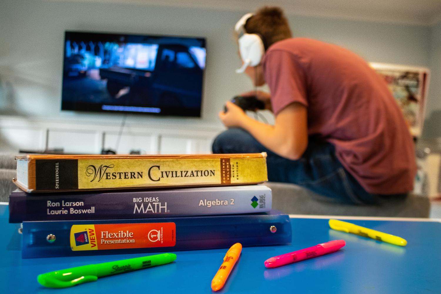 photo of student playing computer games instead of studying